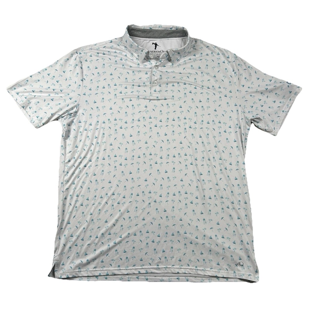 Anderson Ord Shirt Mens XL Golf All Over Print Beachy Tropical Sail Boat Stretch